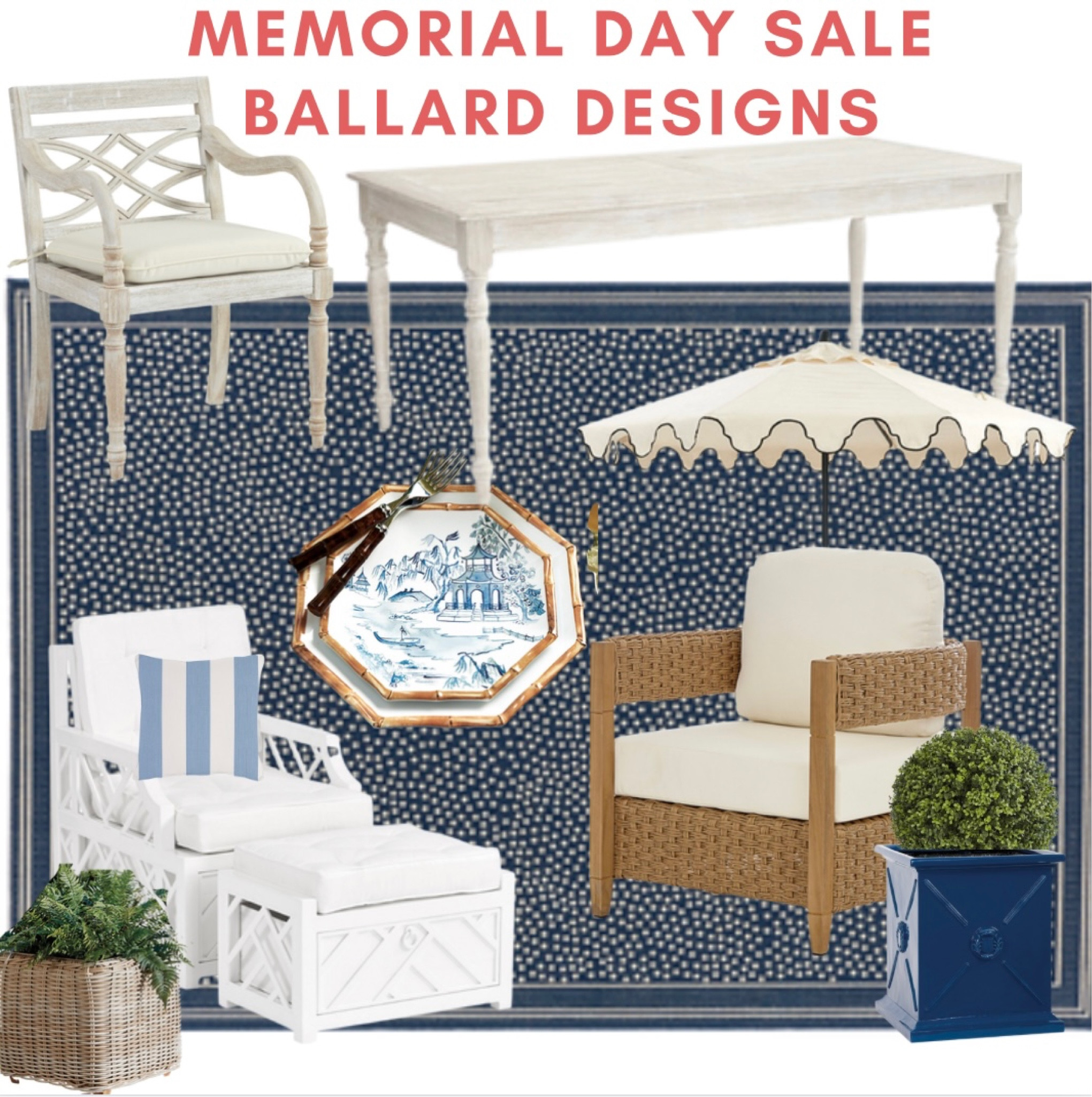 Ballard Designs Memorial Day Sale: 20% off 

Outdoor furniture, outdoor dining, patio furniture, umbrella, planters, melamine, Chinese Chippendale, outdoor rug

#LTKFind #LTKsalealert #LTKhome
