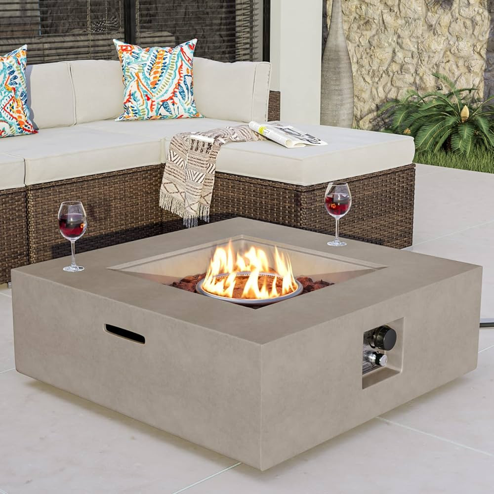 COSIEST Outdoor Propane Fire Pit Coffee Table w Square Faux Stone 35-inch Base, 50,000 BTU Stainl... | Amazon (US)