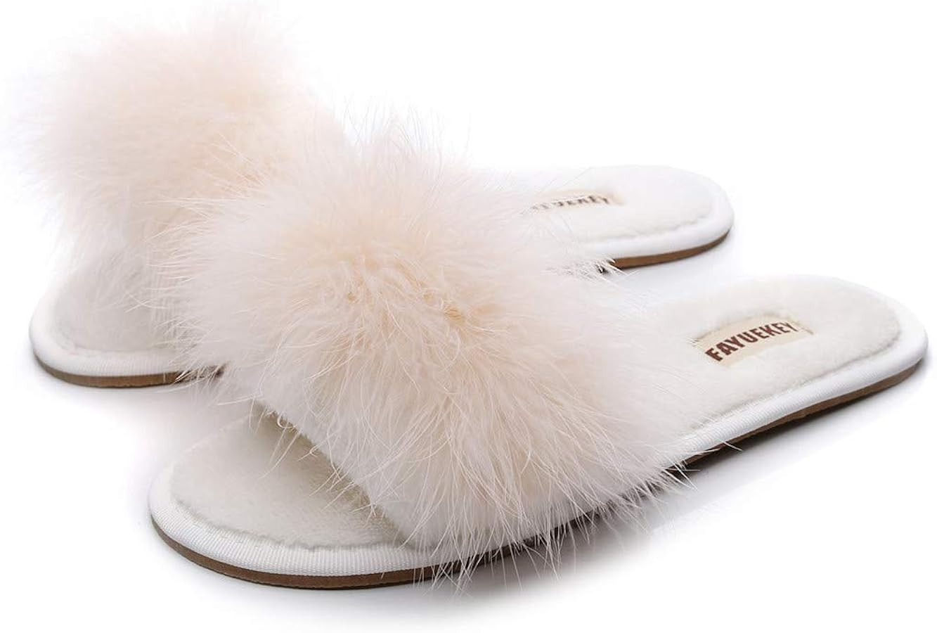 FAYUEKEY Fuzzy Slippers for Women Fluffy Furry Open Toe Cute Slippers House Bedroom Shoes | Amazon (US)
