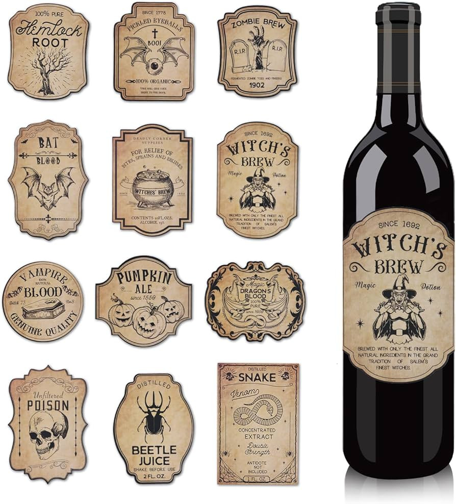 36pcs Halloween Wine Bottle Stickers, 12 Styles Halloween Bottle Labels Apothecary Potion Labels ... | Amazon (CA)