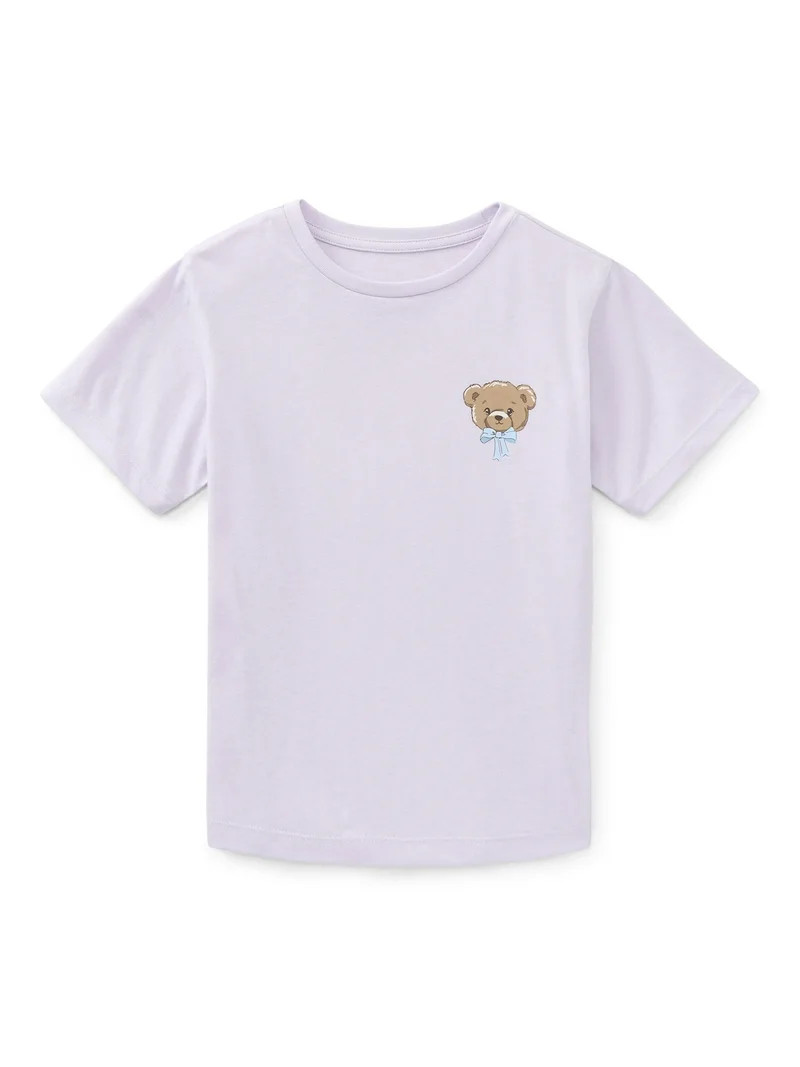 Wonder Nation Girls Teddy Bear Front Back Graphic Tee with Short Sleeves, Sizes 4-18 | Walmart (US)