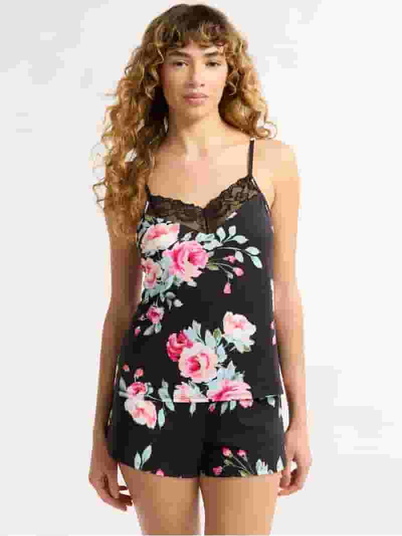 Joyspun Women’s Dreamy Soft Collection Lace Trim Knit Cami and Shorts Pajama Set, Sizes XS to 3... | Walmart (US)