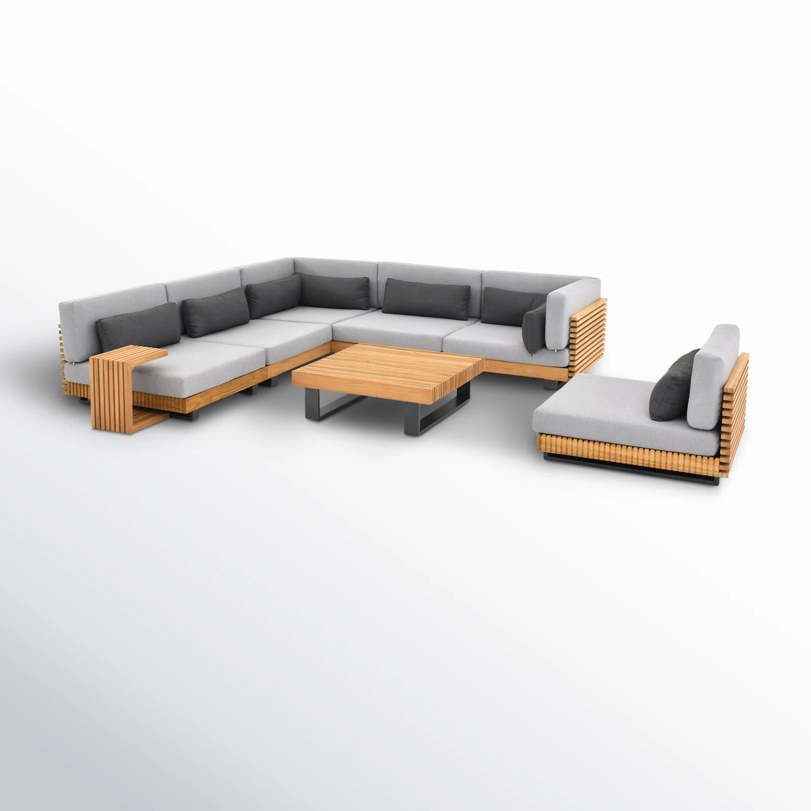 Perina 8 Piece Teak Sectional Seating Group with Cushions | AllModern