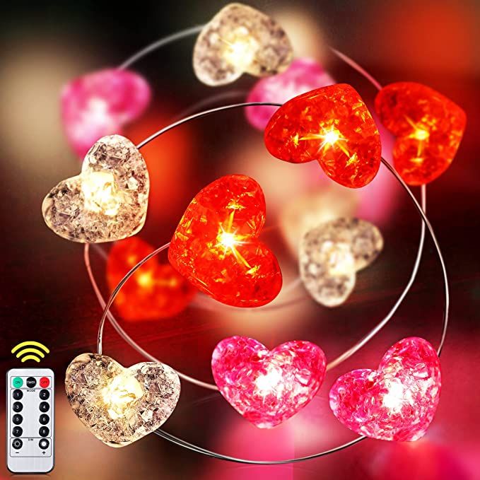 Valentine Decorations for Home - Heart Fairy Lights Battery Operated - 9.8FT 30 LED String Lights... | Amazon (US)