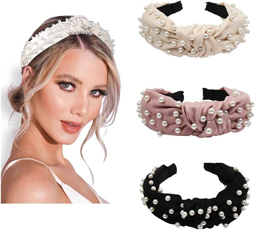 Pearl Headbands Knotted Headbands for Women 3 Colors, Knot Turban Headband Fashion Hair Bands Wid... | Amazon (US)