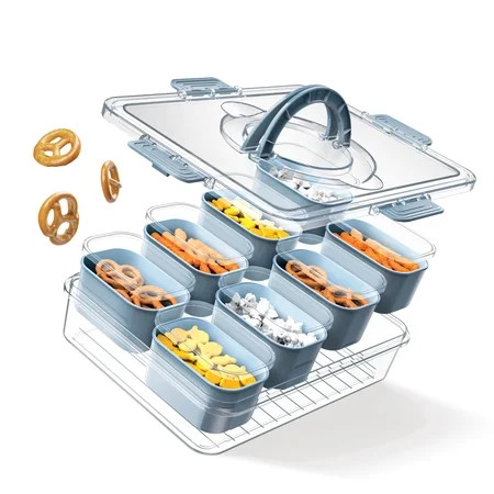 Cook With Color 8-Compartment Snackle Box, Charcuterie and Snack Container, Divided Serving Tray with Lids and Handle, Dishwasher Safe, Blue | Walmart (US)