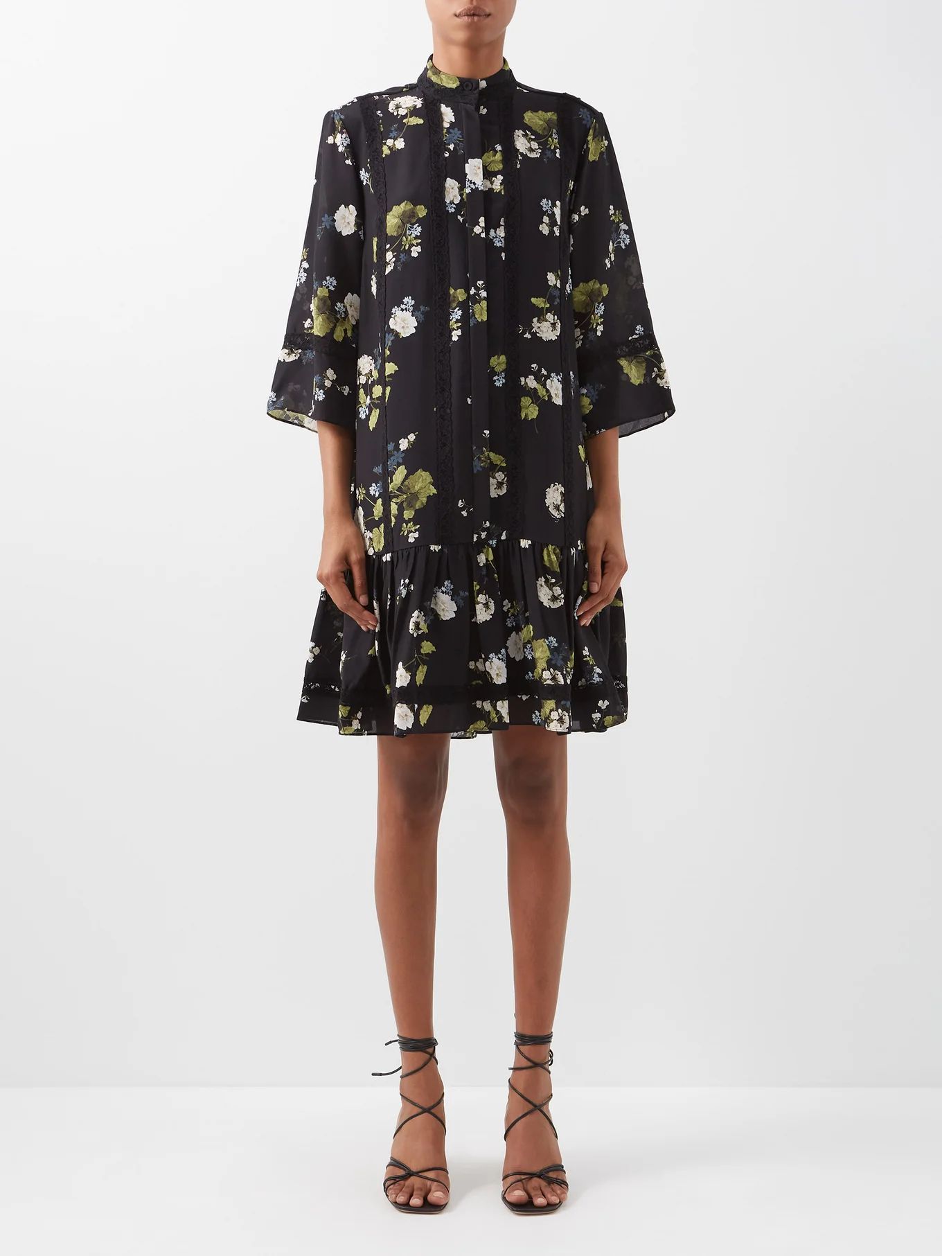 Bertram Cahun Garden-print lace-trim silk dress | Erdem | Matches (US)