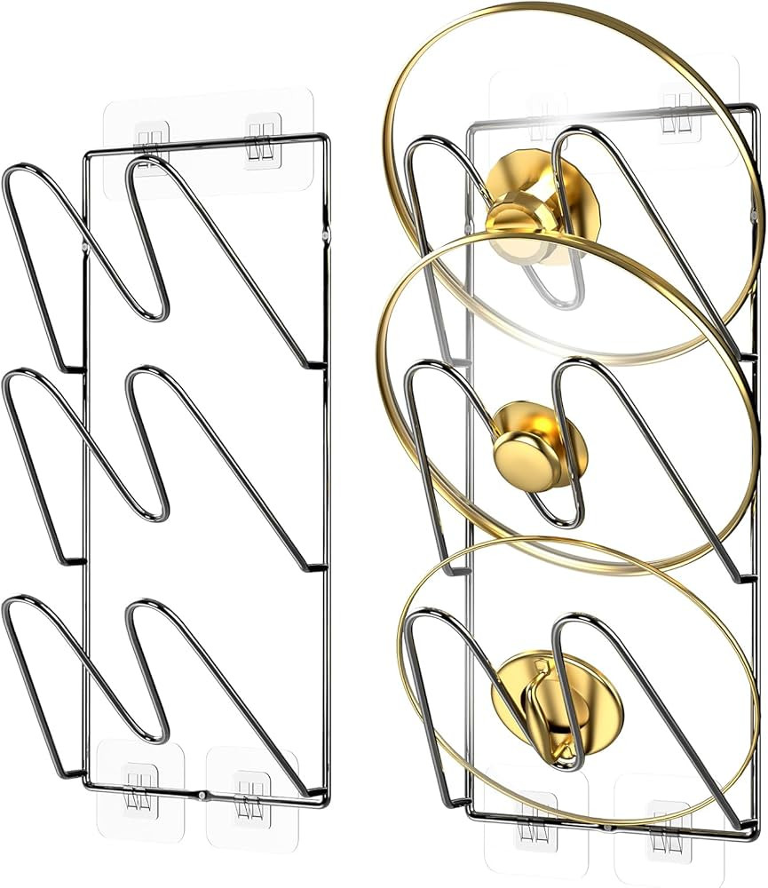 2 Pack Pot Lid Organizer Rack, 6-Tier Pots and Pans Lid Holder Organizer inside Cabinet or Wall/D... | Amazon (US)