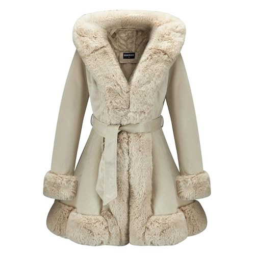 GRAN ORIENTE Beige Suede Jacket for Women with Faux Fur Collar,Long Sleeve Warm Winter Parka Coat with Belt Outerwear(056 Beige L) | Amazon (US)