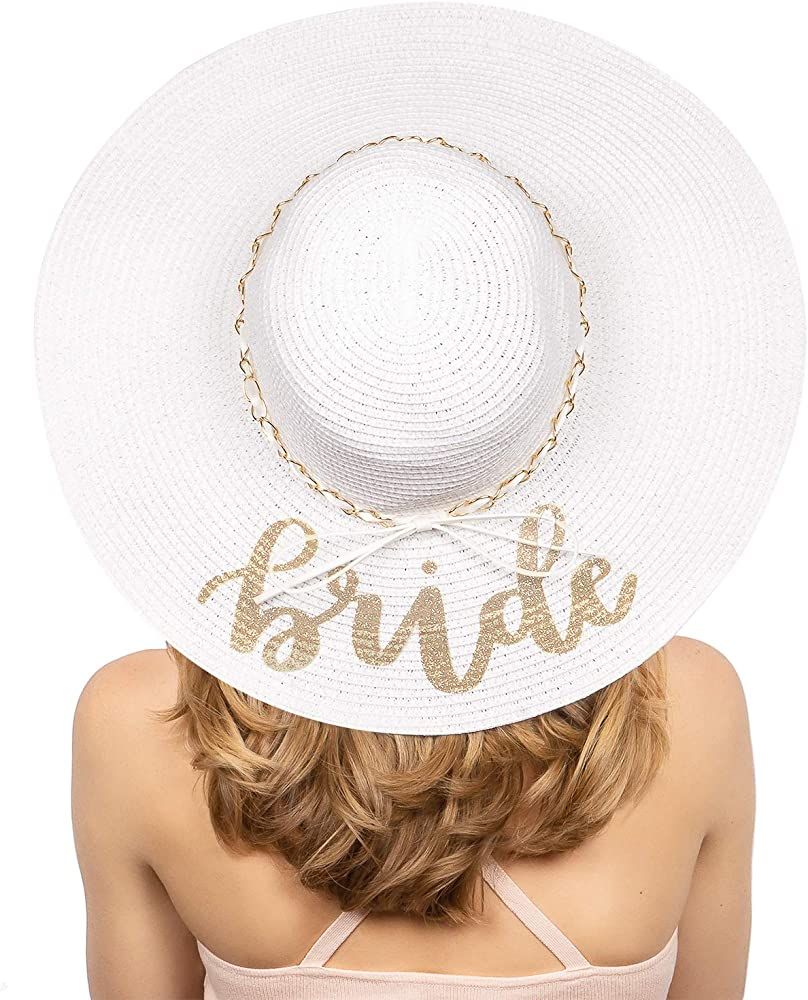 xo, Fetti Bride Sun Hat | Bachelorette Beach Gift, Bridal Favor, Honeymoon, Wedding, Engagement Whit | Amazon (US)