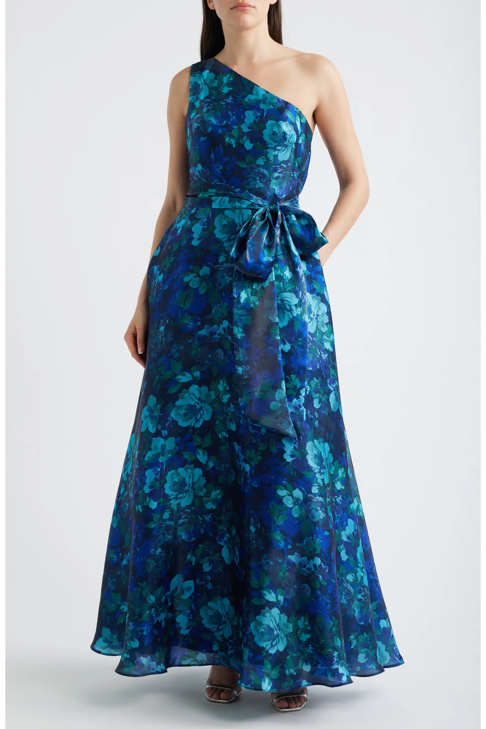 Print Tie Waist One-Shoulder Gown (Women) | Nordstrom | Nordstrom