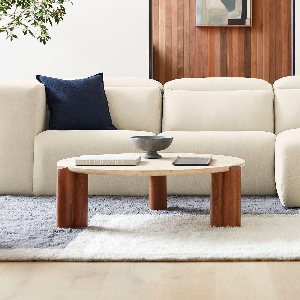 Travertine Solid Wood Round Coffee Table (44") | West Elm (US)