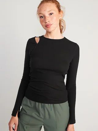 Long-Sleeve UltraLite Rib-Knit Asymmetric Cutout T-Shirt for Women | Old Navy (US)