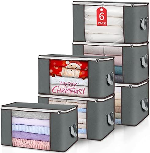 Amazon.com: Large Storage Bags, 6 Pack Clothes Storage Bins Foldable Closet Organizers Storage Co... | Amazon (US)