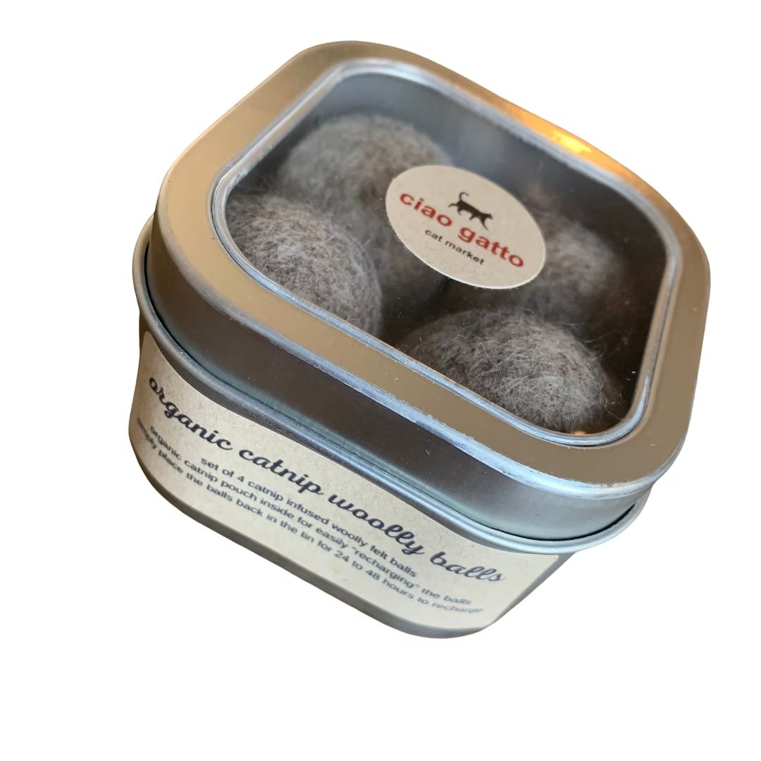 organic catnip wool felt woolly balls - set of 4 | catnip infused wool balls | wool balls for cat... | Etsy (US)