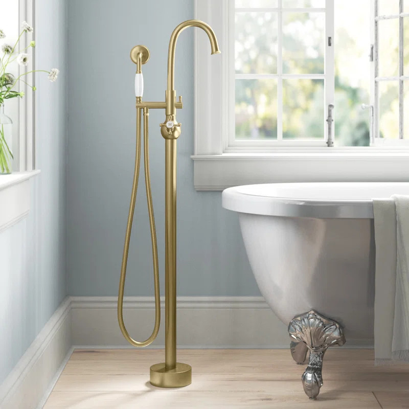 Loeb Danya Double Handle Floor Mounted Tub Filler with Handshower | Wayfair North America