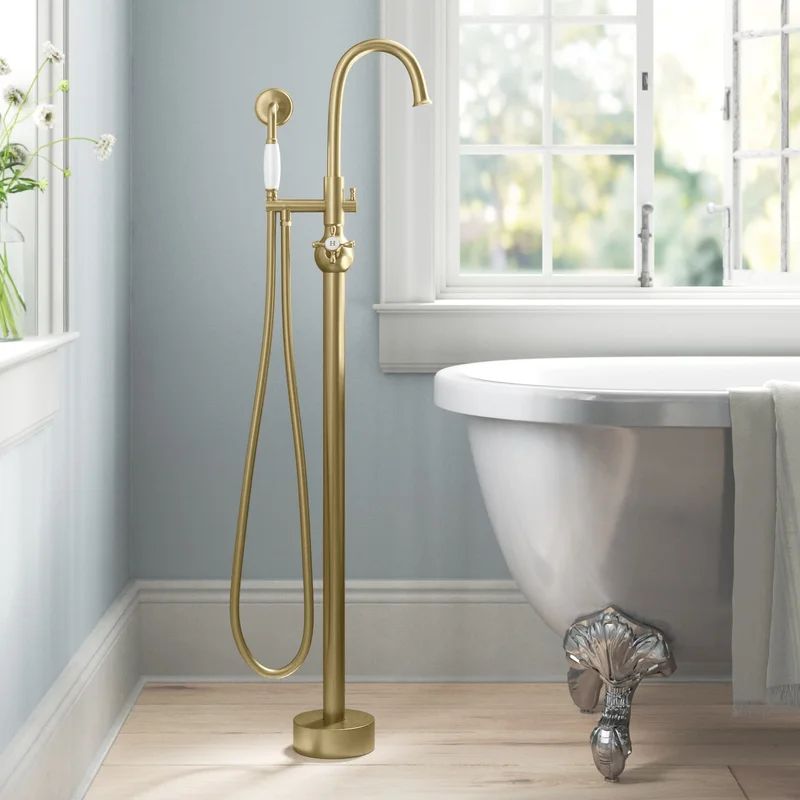 Loeb Danya Double Handle Floor Mounted Tub Filler with Handshower | Wayfair North America