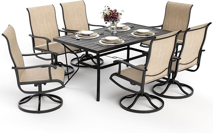 Pamapic 7-Piece Patio Dining Furniture Set with Swivel Chairs, Outdoor Table & 6 Textilene Chairs... | Amazon (US)