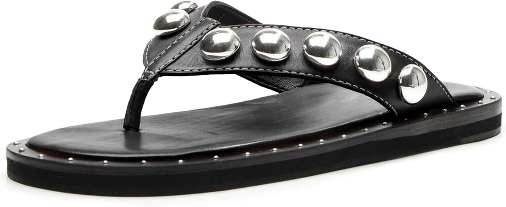 Studded Thong Sandals for Women Round Clip Toe Slip On Flip Flops Slides Comfortable Contrast Tac... | Amazon (US)