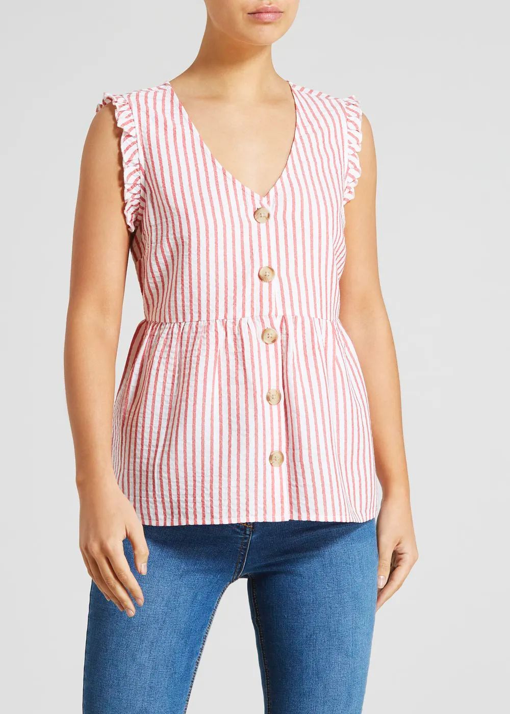 Stripe Peplum Sleeveless Blouse – Red | Matalan (UK)