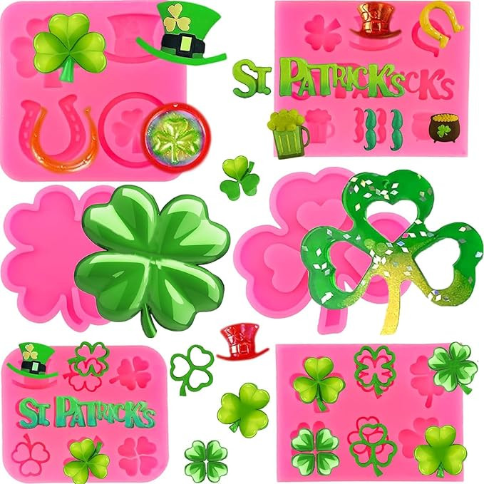 6Pcs St. Patrick's Day Silicone Molds Silicone Shamrock Fondant Molds Four-Leaf Clover Irish Hat ... | Amazon (US)