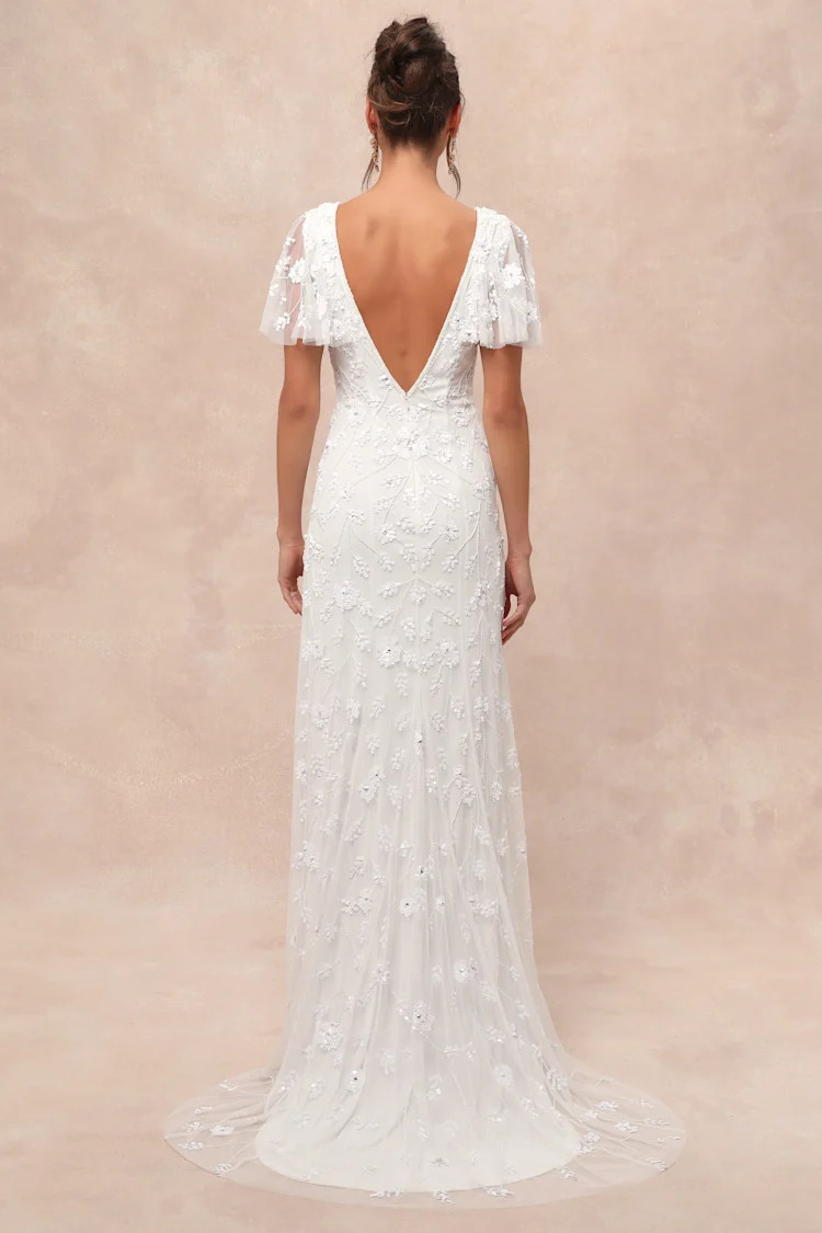 Safiya White Sequin Flutter Sleeve Maxi Dress | Lulus