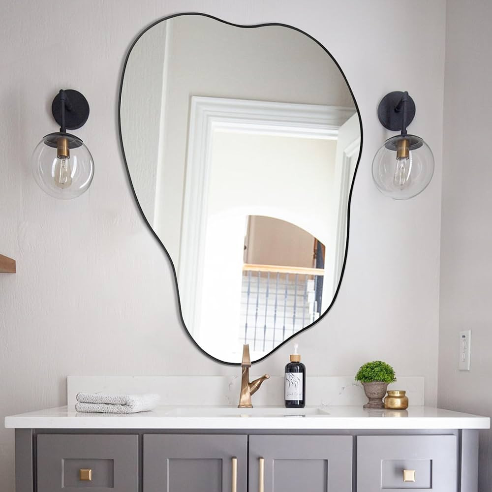 POZINO Asymmetrical Mirror, Black Irregular Mirror, Morden Unique Cloud Shaped Mirror for Living ... | Amazon (US)
