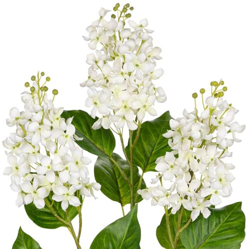 Artificial Lilac Flowers 30" Tall – Set of 3 Silk Lilac Flower Stems for Home Decor, Wedding Centerpieces, Faux Floral Arrangements – White Artificial Flowers for Vase, Spring & Farmhouse Décor | Amazon (US)