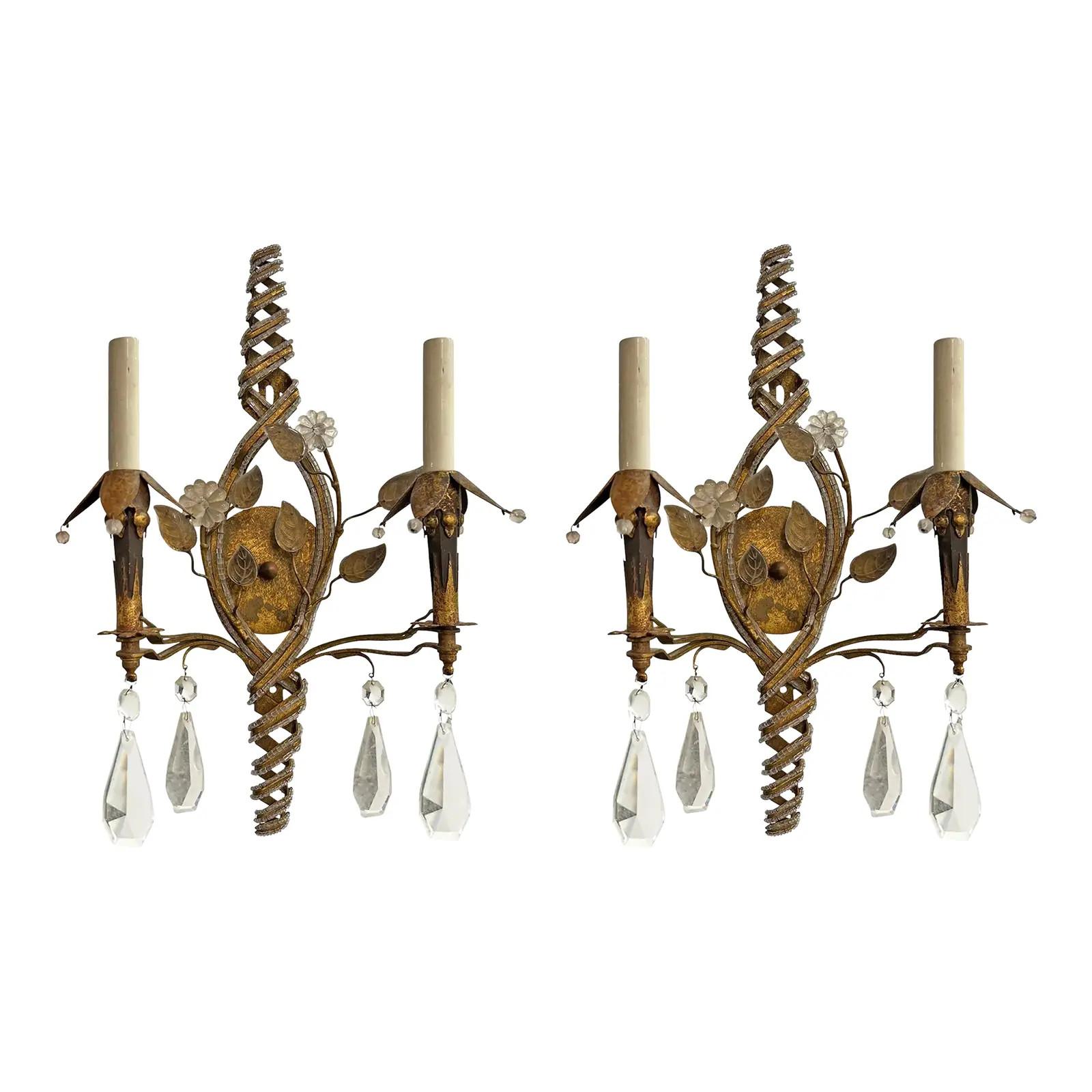 Pair of Vintage Maison Baguès Crystal Sconces | Chairish