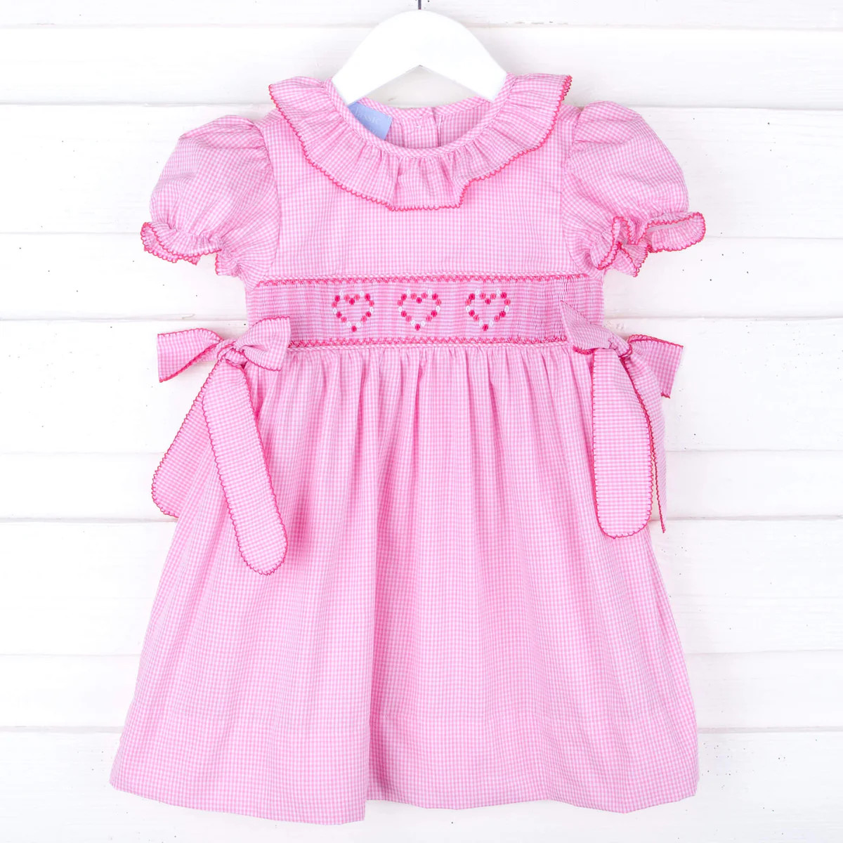 Pink Heart Smocked Pink Gingham Beverly Dress | Classic Whimsy