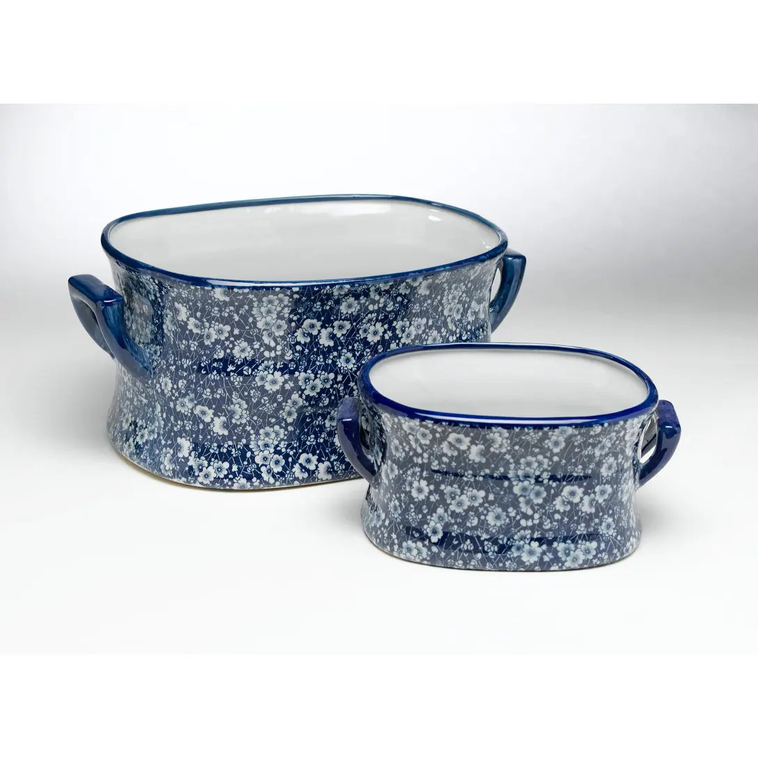 Aa Importing 59712 Blue And White Footbath - Set Of 2 - 8 X 18 X 13 inches | Bed Bath & Beyond