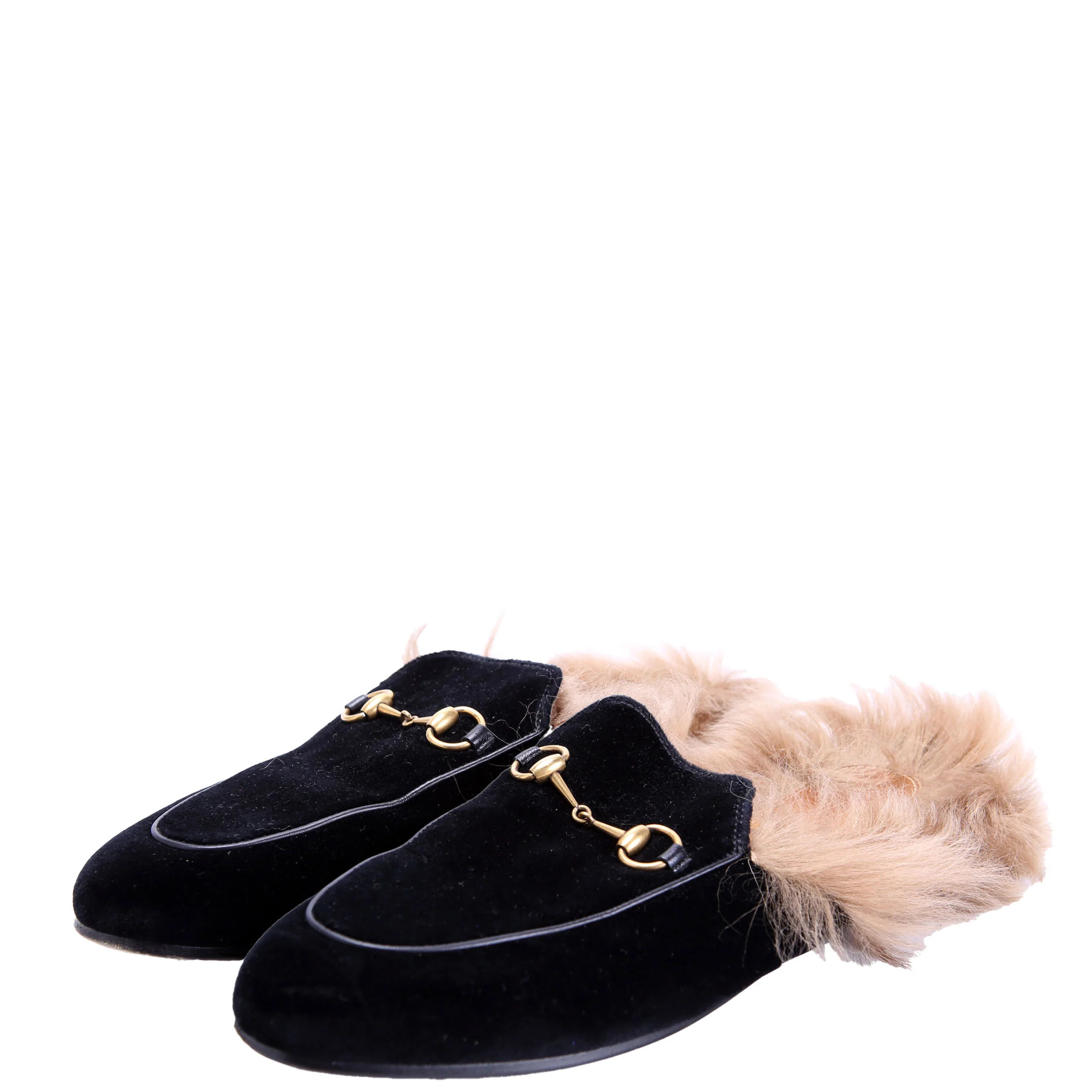 Velvet Fur Princetown Mules Size 40 Black/Brown | Keeks Designer Handbags