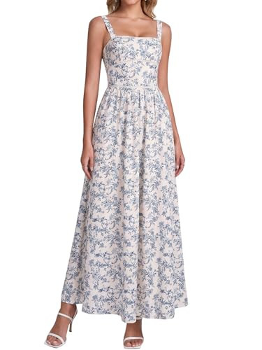 URYIAO Floral Corset Maxi Long Dress Lace Up Flowy A Line Sundress Wedding Guest Tea Party Dresses for Women 2026 M Bluefloral | Amazon (US)
