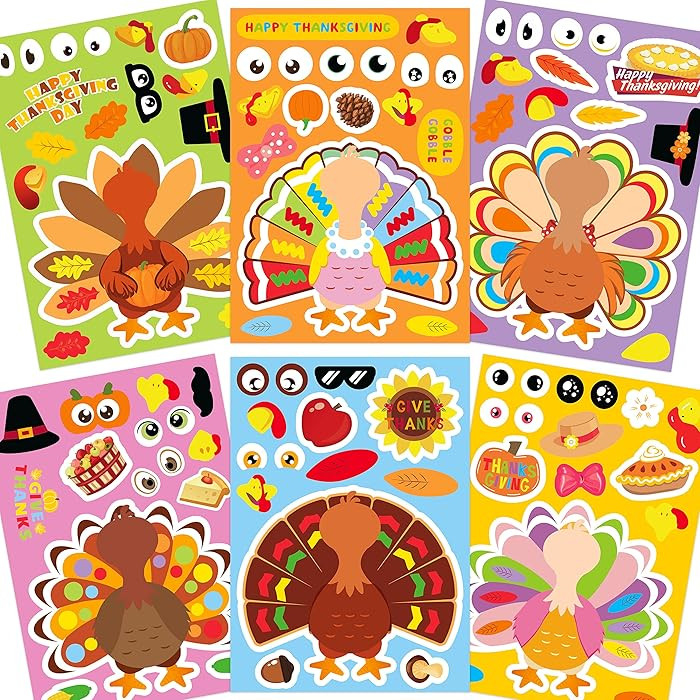 Joy Bang Thanksgiving Stickers for Kids, 30 Sheets Make a Turkey Face Stickers Fall Thanksgiving ... | Amazon (US)