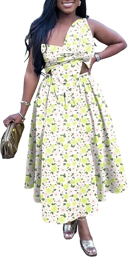 YUEWOO Midi Dresses for Women Casual Summer Sundresses Vacation Outfits Spaghetti Strap Smocked W... | Amazon (US)