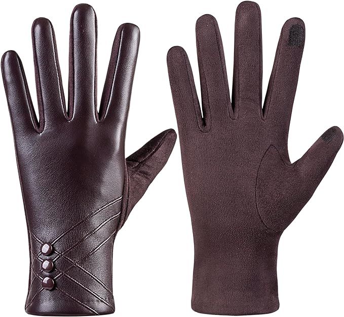 RSHHCXR Winter Leather Gloves for Women,With Touchscreen Texting Warm Cashmere Lining Windproof S... | Amazon (US)