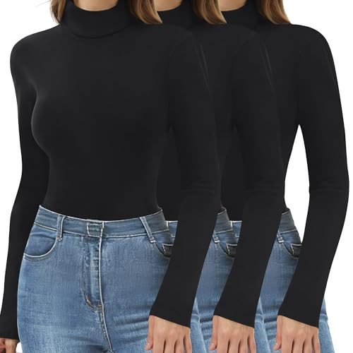 DDOBB 3 Pack Thermal Turtlenecks Long Sleeve Shirts for Women Black Base Layer Tops Slim Fit Winter Clothes Large Black/Black/Black | Amazon (US)