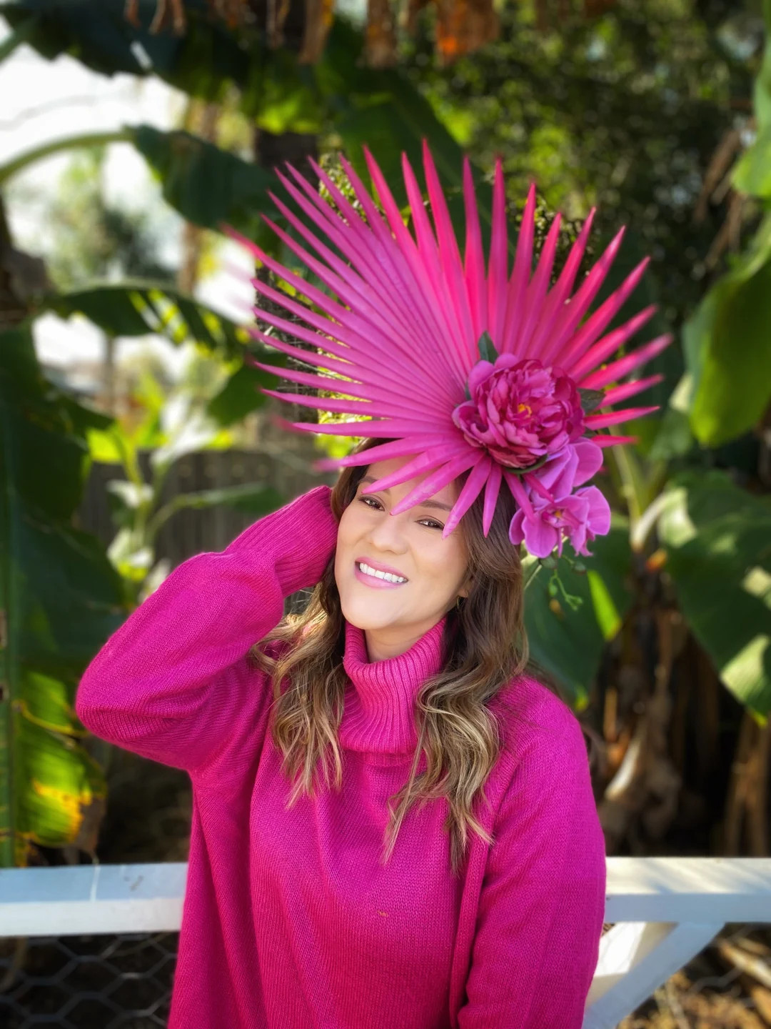 Palm fascinator, hot pink headpiece, orchid floral hat, real touch flowers, floral fascinator, ra... | Etsy (US)
