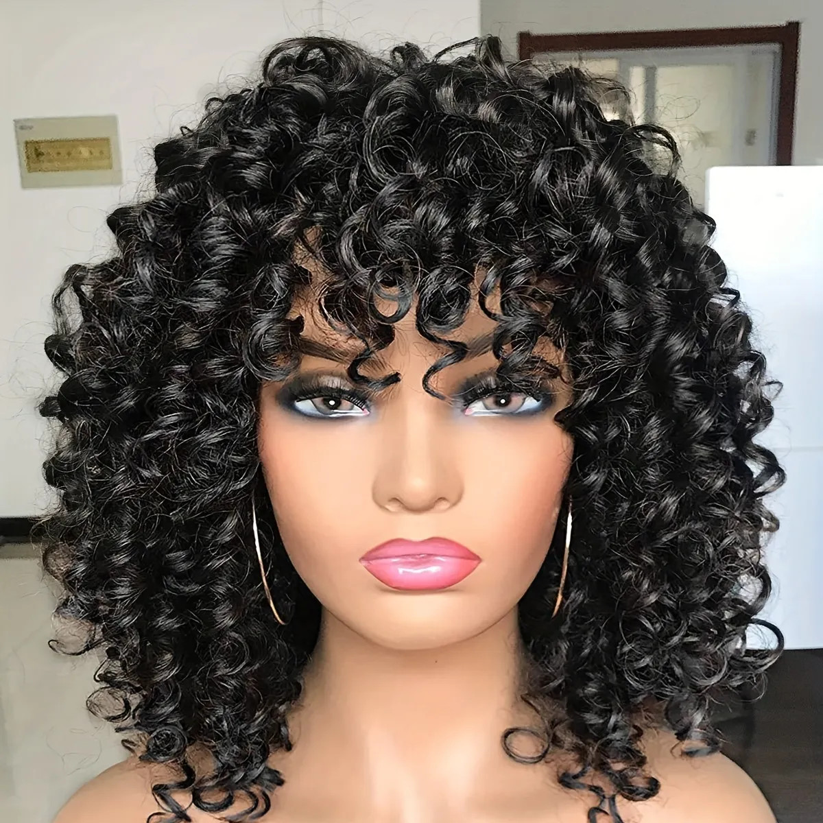Short Afro Wigs For Women Curly Wigs With Bangs Synthetic Kinky Curly Hair Wig Full Wigs 12 Inch | Temu Affiliate Program