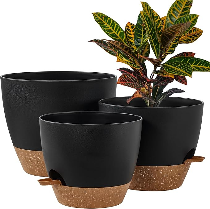 FaithLand Paquete de 3 macetas grandes, 12, 10 y 9 pulgadas, macetas de riego automático para pl... | Amazon (US)