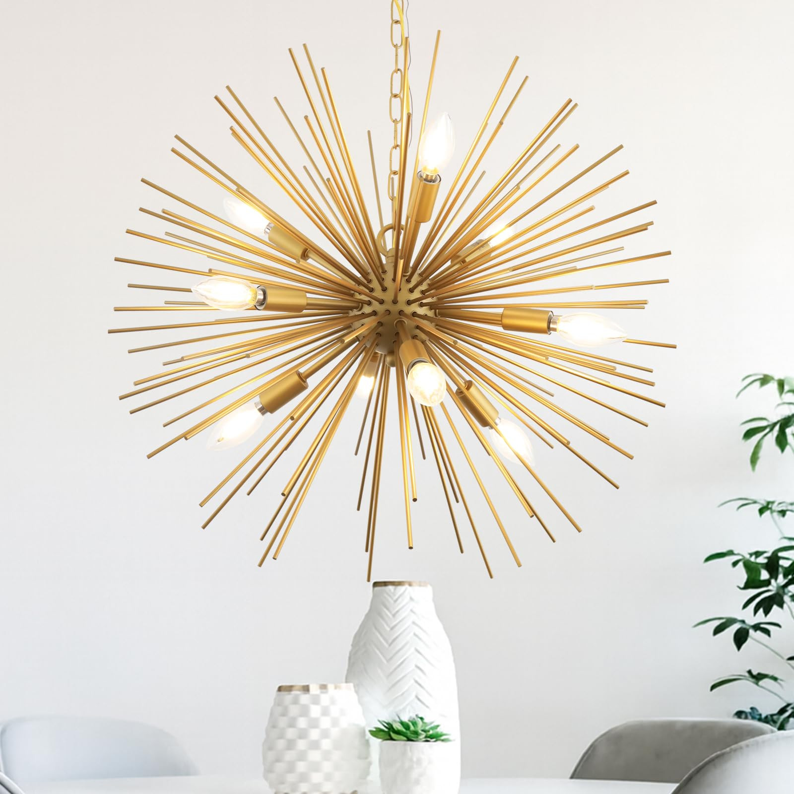 Modern Sputnik Chandelier 9-Lights Starburst Golden Chandelier Light Fixture Luxury Gold Solid Me... | Amazon (US)