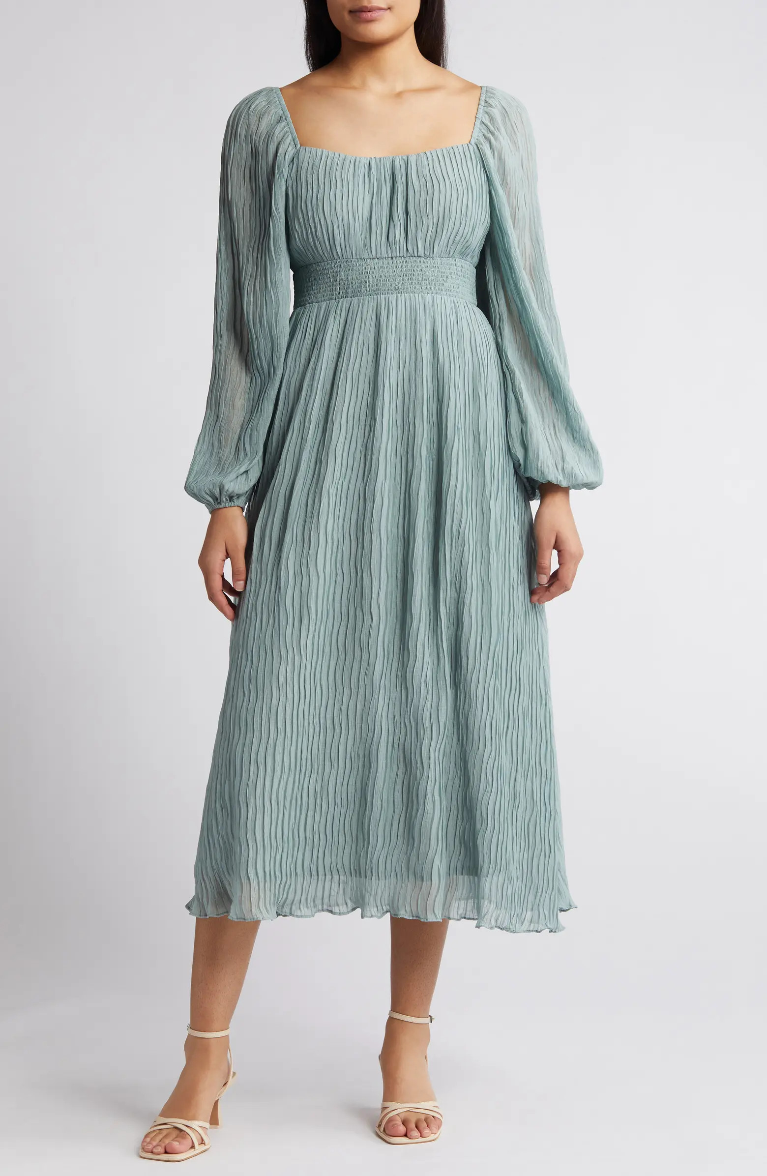 Square Neck Long Sleeve Midi Dress | Nordstrom