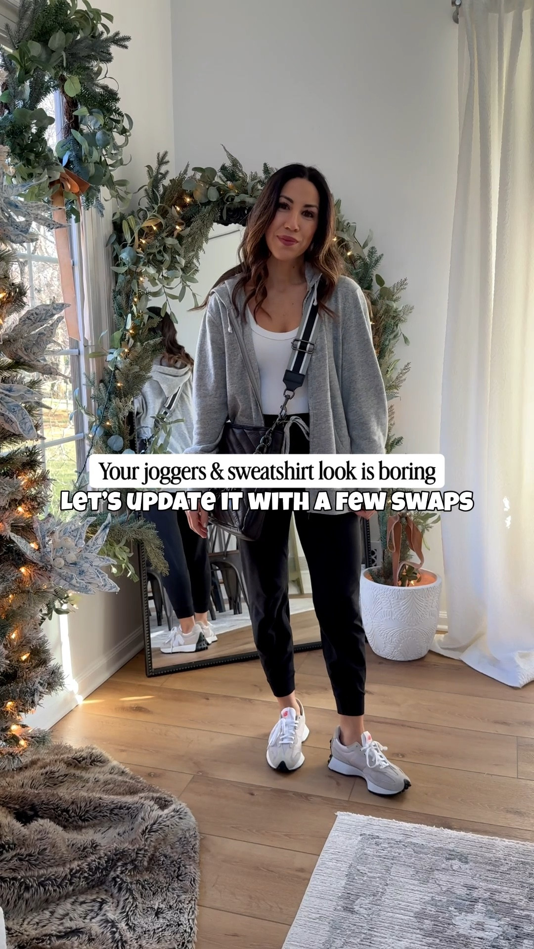 Does that first outfit look familiar? It’s probably what most of us wear as our typical comfy Mom outfit but let’s update it just a bit. And almost every single thing here is on sale!!My favorite Amazon wireless bra is on sale for around $18. Wide leg sweatpants on sale for $30. Lace top under $23. My suede jacket is under $38 and Adidas sneakers are $80. Nothing wrong with that 1st outfit but tue 2nd it’s just more elevated yet just as comfortable! 

Jewelry code HOUSEOFLEO30. Tank code TAMMY15. Bras tts. Wide leg sweatpants XS petite. Lace top small. Jacket XS. Jogger small. Adidas sneakers size down. New balance sneakers TTS.

#LTKFindsUnder50 #LTKFindsUnder100 #LTKSaleAlert