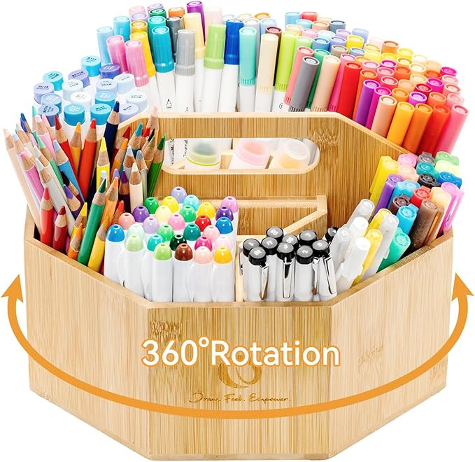 Ohuhu Rotating Marker Organizer for Alcohol Markers, 360-Degree Rotating Bamboo Storage Hold 162 ... | Amazon (US)