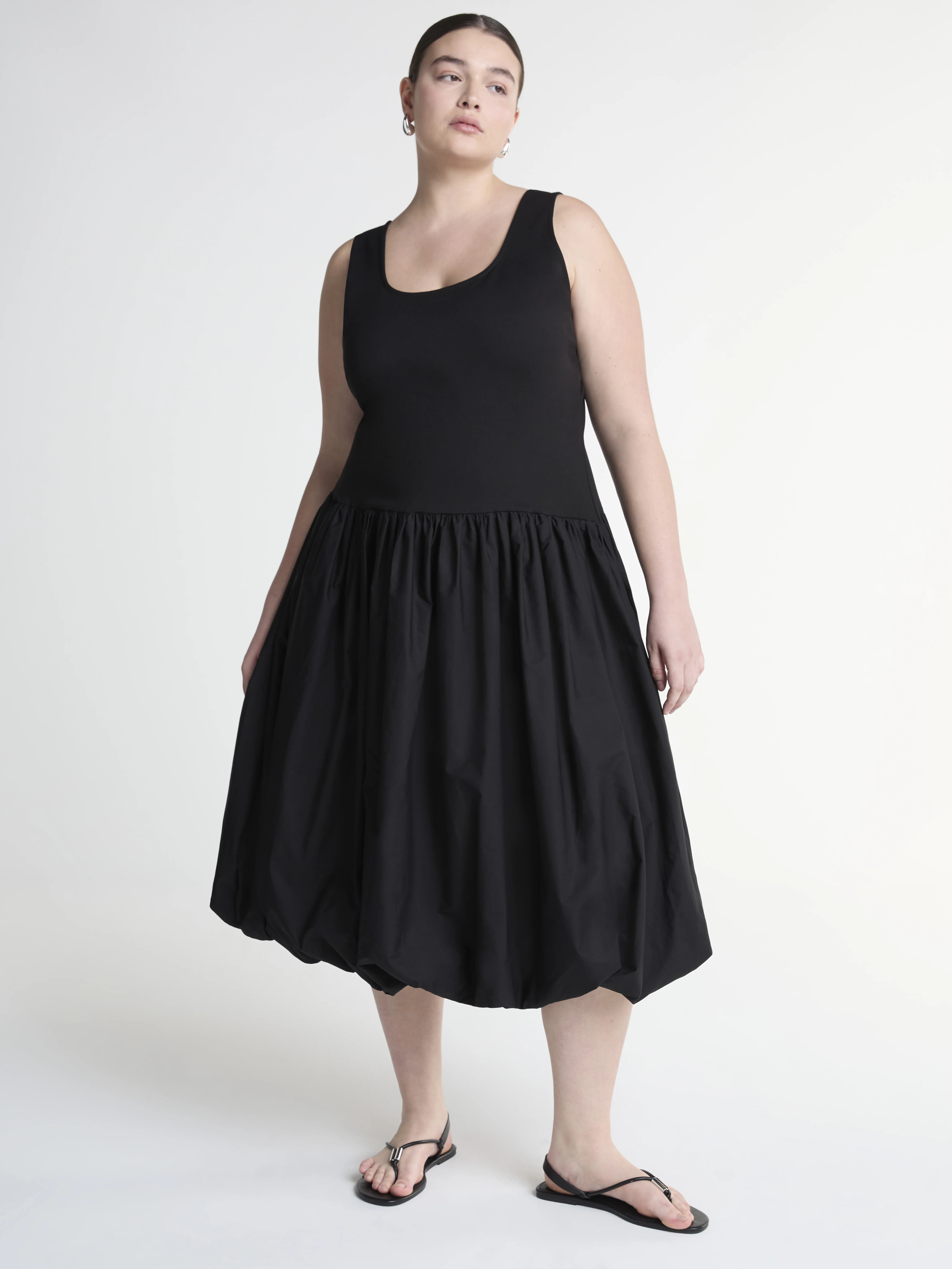 Scoop Women’s and Women's Plus Mixed Media Bubble Hem Midi Dress, Sizes XS-4X | Walmart (US)