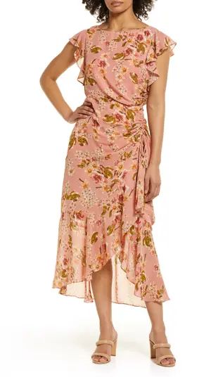 Floral Print Flutter Sleeve Midi Dress | Nordstrom