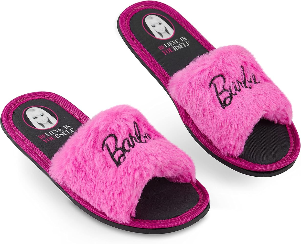 Barbie Kids and Ladies Slippers, Fluffy Sliders for Girls or Women, Indoor Outdoor House Shoes | Amazon (US)