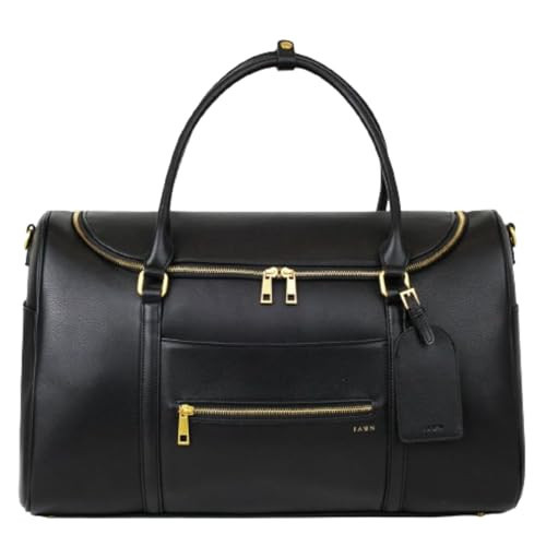 FAWN DESIGN The Weekender Bag, Carry on Bags for Airplanes, Overnight Bag for Women, Premium Matte Faux Leather Duffle Bag with Luggage Tag and Contact Card, 20x10x12 inches, 39 Liters, Black | Amazon (US)
