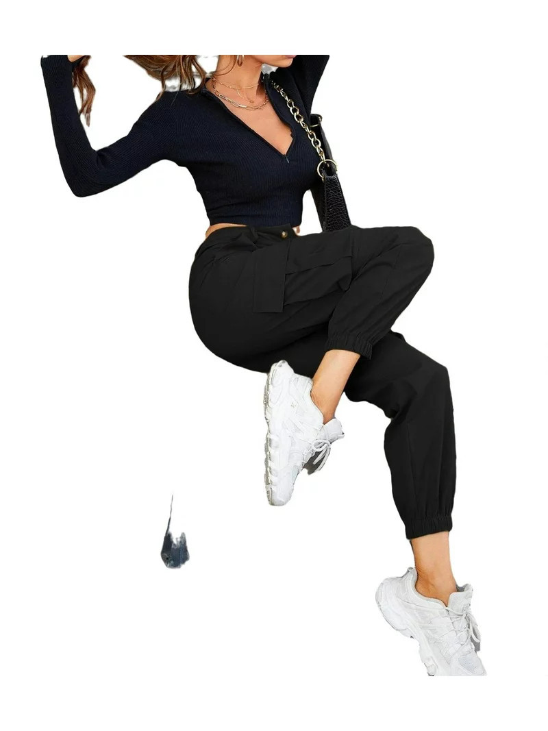 Women's High Waist Joggers Outdoor Hiking Cargo Pants Black - Walmart.com | Walmart (US)