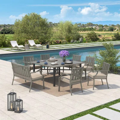 Azur Patio 8-Person Square Dining Set With Sunbrella® Cushions | Wayfair North America